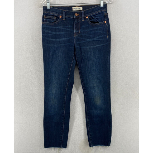 MADEWELL Jeans Womens 27 Skinny Skinny Ankle Frayed Dark Washed Denim Blue - Picture 1 of 15